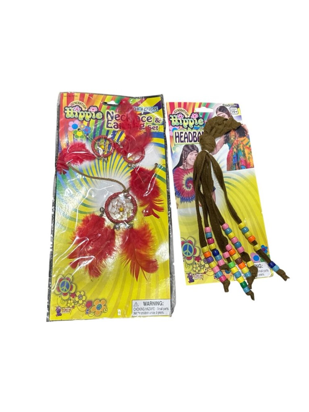 Hippie Necklace & Earring Set And Beaded Headband Costume Accessories